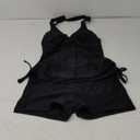 Women Two Piece Tankini Halter Padded Adjustable Drawstring Swimsuit with Boyshorts (Medium, Black)