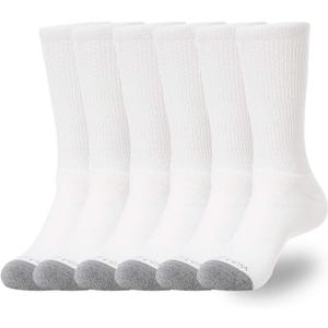WANDER Men's Cushion Crew Socks 6-Pack Running Socks Men Cotton Athletic Sport Work Shoes White 9-12