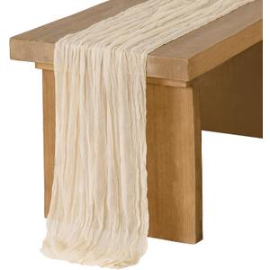 Ling's Moment Ivory Cheesecloth Table Runner, 168 Inch 14FT Beige Boho Gauze Rustic Sheer Cream Cheese Cloth Table Runners for Party Wedding Birthday Outdoor Bridal Shower Decor