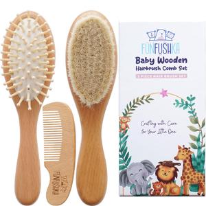 Baby Hair Brush Set for Newborns & Toddlers - Baby Brush and Comb Set - Ultra Soft Goat Hair Bristles, Perfect for Cradle Cap, Newborn Showers & Registries Gift, Comb Brush for Girls & Boys