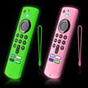 2 Packs Glow Remote Cover Compatible with Amazon Fire TV Stick 4K Plus, 4K Select, HD, 3rd Gen. Remote Controls, Anti-Slip Silicone Case with Lanyard, Glow in the Dark, Glow Green & Glow Pink