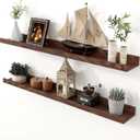 Axeman Oak Picture Ledge Shelf, 36 Inch Floating Shelves Set of 2, Solid Oak Wood Wall Shelves with Lip, Wall Decor Storage for Bedroom Living Room Bathroom Kitchen Nursery Photo Picture, Walnut (36inch)