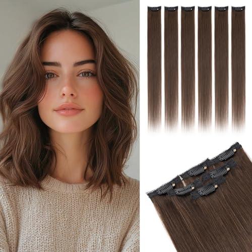 Rich Choices Real Human Hair Clip In Extensions-6 Pcs Single Clip Design-100% Remy Hairs Invisible Clip in Extensions for Thin Short Hair-Seamless Hairpieces for Women-10 Inches #2R Chocolate Brown