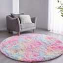 FJZFING Rainbow Round Rug Ultra-Soft Plush Modern 6x6 Circle Area Rug for Kid's Bedroom, Fluffy Shag Circular Rug for Nursery Room, Non-Slip Home Decor Colorful Carpet for Teen's Room