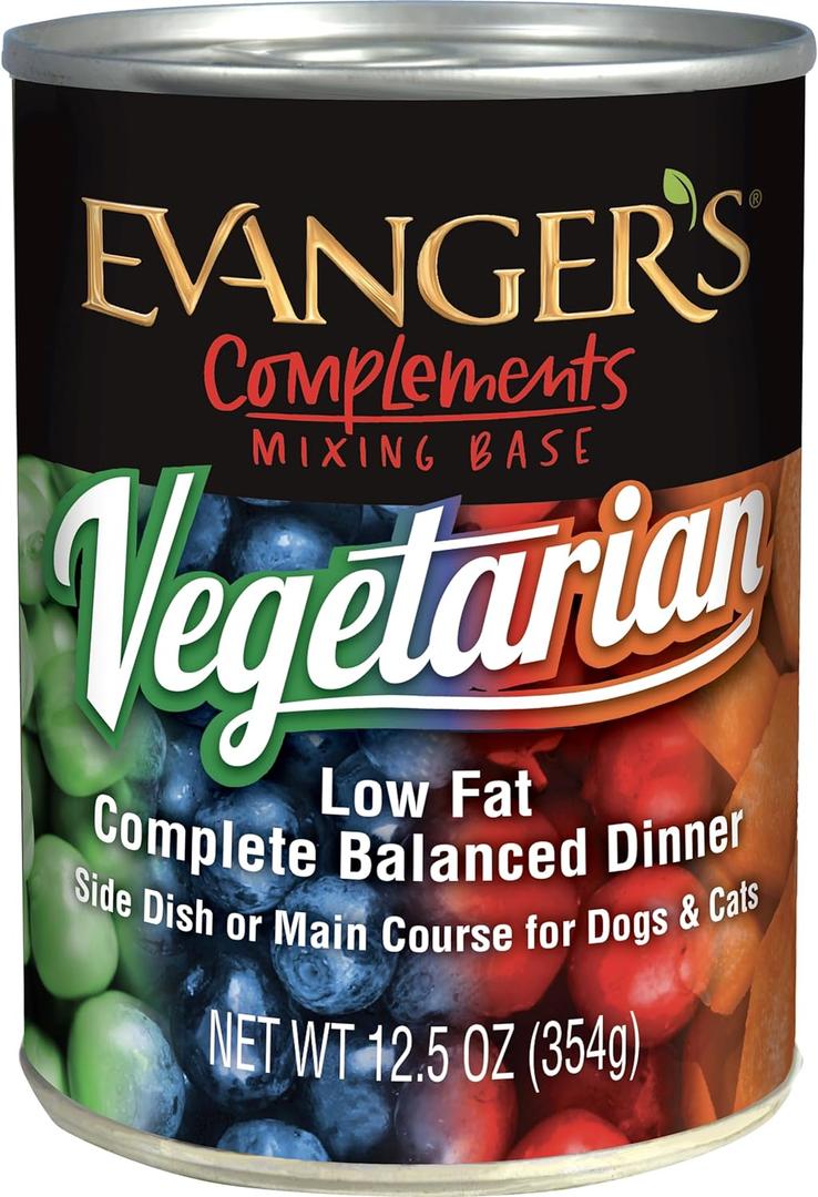 Evanger's Complements Vegetarian Dinner 12 Count, 12.5 oz Each Grain-Free Plant-Based Food for Dogs & Cats Balanced Mixing Base with Vegetables & Fruits (BBD - 12/2028)