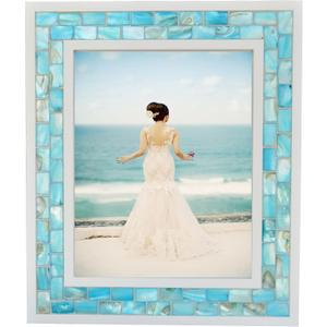 GIFTME 5 Beach Picture Frame 8x10,Mosaic Picture Frame Mother of Pearl,Turquoise Tabletop or Wall Hanging Photo Frame(8x10 inch, Blue,1pc)