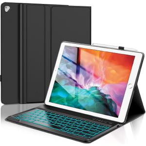 for iPad Pro 12.9 Case with Keyboard 12.9 inch 2nd/1st Gen, 7 Colors Backlit Magnetic Detachable Wireless Keyboard, Folio PU Leather Case with Pen Holder for Apple iPad Pro 12.9'' 2017/2015 Old Model