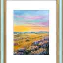 Space Art Deco,11x14 Picture Frame for 8x10 Photo with Mat or 11x14 Artwork Without Mat, Real Glass & Wall Mounting (Blue Gold)