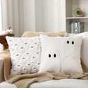 2 Pcs Halloween Pillow Covers 18 x 18 Inch White Ghost Throw Pillowcase Spooky Plush Cushion Cases Cute Ghost Halloween Decoration for Home Sofa Bed Couch Chair Living Room Bed Home