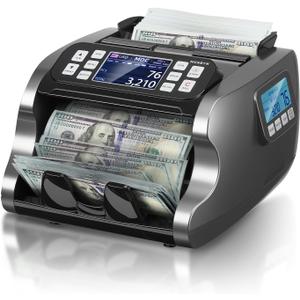 MUNBYN IMC22 Money Counter Machine Mixed Denomination, Dual-Display, CIS/UV/IR/MG Counterfeit Detection Bill Counter, USD, MXN, EUR, CAD Cash Counter for Business, Merchant, 2Y Protect (Black)