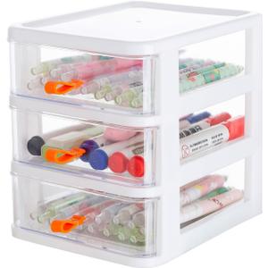 Gagee 3 Drawer Mini Desktop Unit,Plastic dressers with drawers for Arts and Crafts, Small Tools, Sewing Accessories, Stationary, and Hardware,Clear/White Frame