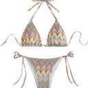 SHENHE Women's 2 Piece Swimsuit Floral Print Halter Tie Side Triangle Bikini Set (Multicolor Chevron) XS 