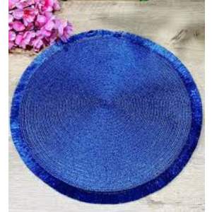 15 Inch Christmas Table Place Mats Set of 4 Shiny Round Woven Placemats for Home Kitchen Dining Decor BLUE