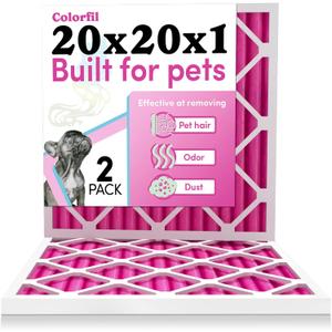 Colorfil 20x20x1 Air Filter (2-Pack) | Made in the USA | Color Changing | Remove Cat and Dog Odor | MERV 8 for Pet Hair Dander and Dust | 19.5"x19.5"x0.75" Exact Size Colorfil 20x20x1 Air Filter (2-Pack) | Made in the USA | Color Changing | Remove Cat and Dog Odor | MERV 8 for Pet Hair Dander and Dust | 19.5"x19.5"x0.75" Exact Size