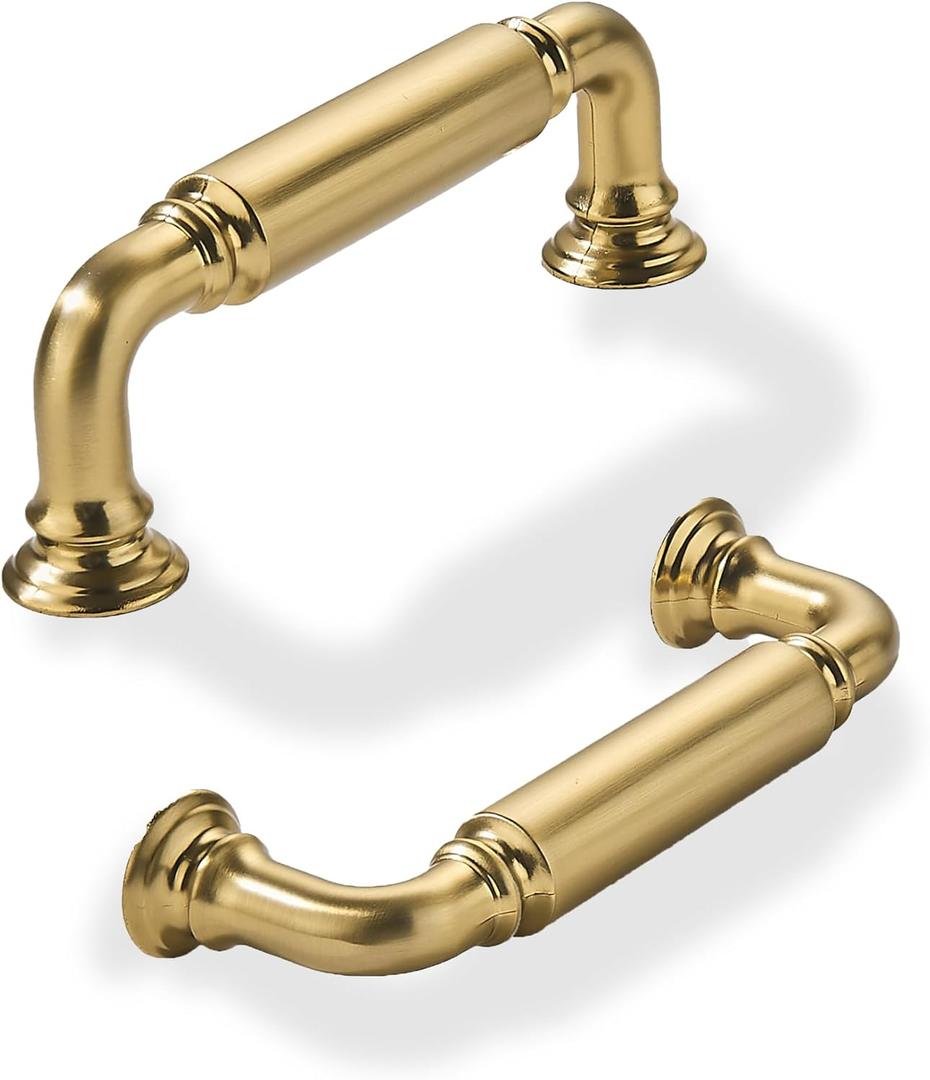 khtumeware 10-Pack Champagne Bronze Heavy-Duty Solid Cabinet Pulls, 3 Inch (76mm) Hole Center, Satin Brass Drawer Pulls, Cabinet Hardware, Suitable for Kitchen Cabinets, Bathrooms and Dressers