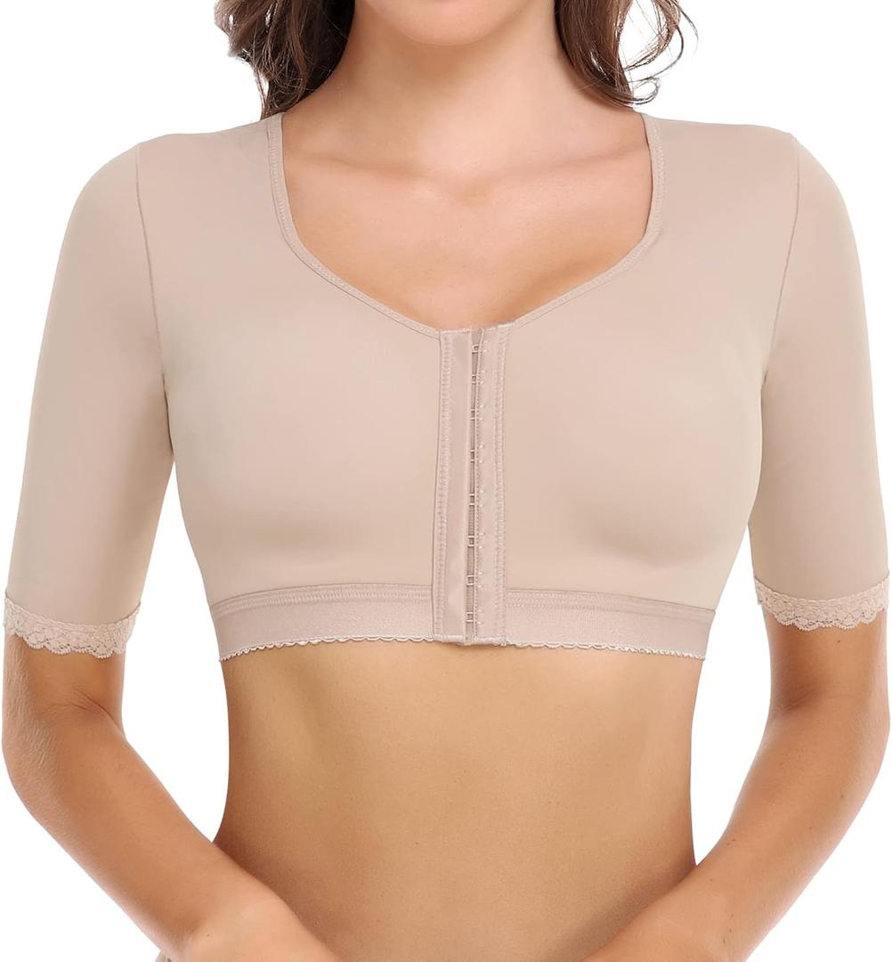 JOYSHAPER Upper Arm Shapers for Women Compression Sleeves Shapewear Crop Top Slimming Arm Slimmer Vest (Large, Beige-5)