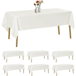 6 Pack Rectangle Tablecloth 60 x 120 Inches Ivory Table Cloth Stain and Wrinkle Resistant Washable Polyester Fabric Table Cover for Party, Wedding and Banquet Decoration