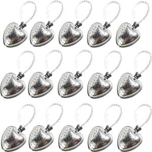 TIHOOD 15PCS Tea Strainer Stainless Steel Mesh Tea Ball Infuser Premium Tea Filter Tea Interval Diffuser with Extended Chain Hook for Loose Leaf Tea and Spices & Seasonings (Silver)