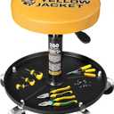 YELLOW JACKET Rolling Mechanic Stool with Wheels Pneumatic Garage Shop Seat Adjustable Height Roller Mechanics Creeper Chair with Tool Tray for Auto Repair