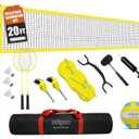 Zdgao Volleyball and Badminton Combo Set for Backyard - 20FT/32FT Volleyball/Badminton Net with Adjustable Height Pole,Anti-Sag System,Volley Ball, Badminton Racquets,Boundary Line and Carry Bag