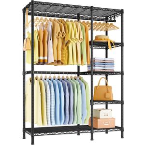 Ulif F2 Clothes Rack, 5 Tiers Heavy Duty Garment Rack for Bedroom, Freestanding Adjustable Closet Storage Organizer, 46.1" W x 15.4" D x 78.3" H, Load 630lbs, Upgraded Black