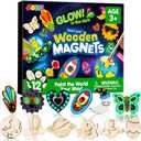 JOYIN 12 Glow in The Dark Wooden Magnets for Kids, Paint Your Own Arts and Crafts Painting Kit, Halloween Crafts Birthday Parties and Family Crafts Gift, Party Favors for Boys Girls Ages 3+