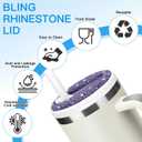 4 x Soleebee 40oz Tumbler Flip Straw Leak Proof Lid for Stanley H2.0 Quencher, Bling No Spill Lid Replacement for 40 oz Stanley Cup, Reusable Tumbler Straw Cover Accessories (White, Purple Rhinestone)