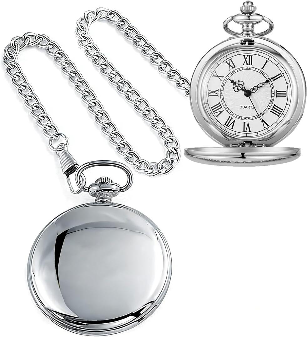 Smooth Pocket Watch Alloy Steel Quartz Roman/Arabic Numerals with 37cm Chain for Father's Day Xmas Best Gifts (CF1002)