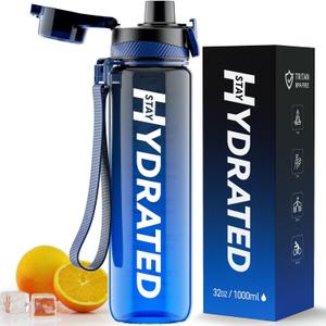 Water Bottle, 32 oz Motivational Water Bottles with Time Marker-Tritan & BPA Free, Sports Water Bottle with Time to Drink & Strap, Wide Mouth, Leakproof -Gift for Christmas Gym Fitness & Outdoor (33.8 Ounces, Black Blue) Water Bottle, 32 oz Motivational Water Bottles with Time Marker-Tritan & BPA Free, Sports Water Bottle with Time to Drink & Strap, Wide Mouth, Leakproof -Gift for Christmas Gym Fitness & Outdoor (33.8 Ounces, Black Blue)