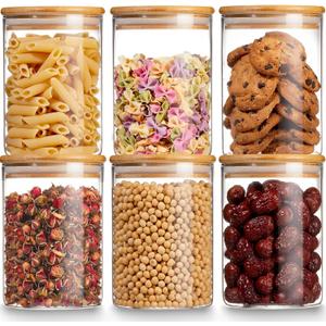 Gencywe Glass Storage Jars with Airtight Bamboo Lid, 27 OZ Food Storage Jar with Labels, Airtight Glass Canisters, Clear Kitchen Container for Candy, Cookie, Rice, Coffee Beans, Snacks, Spices