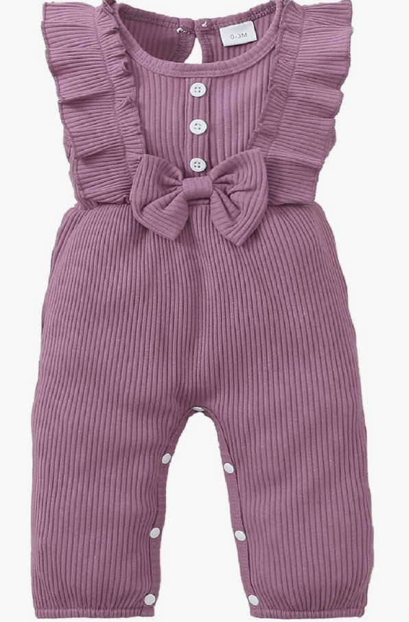 Mioglrie Newborn Baby Girl Clothes One Piece Jumpsuits Clothes Short Sleeve Rompers Summer Clothes for Baby 6-12m, Eggplant Purple