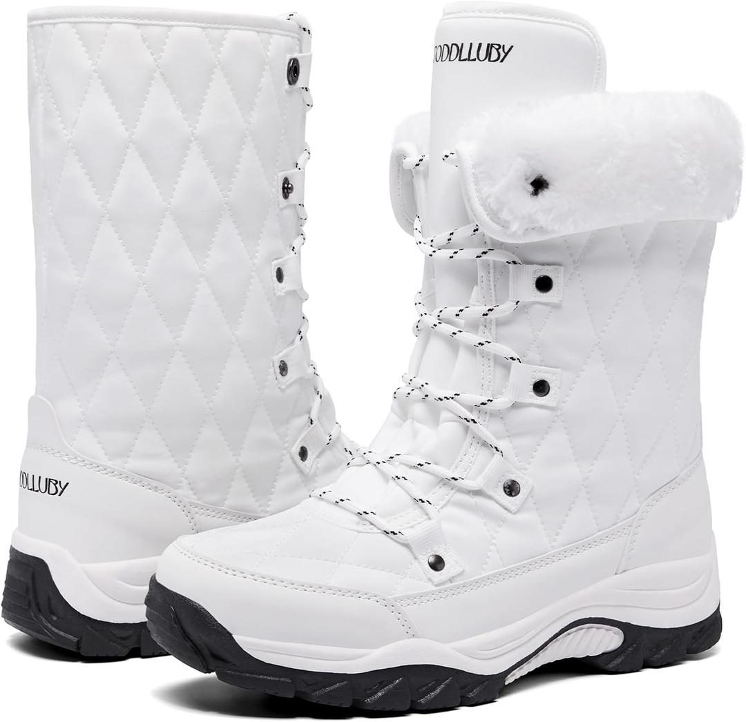 Women's Snow Boots With Lace up Waterproof and Warm fur lining Outdoor Winter Snow Boots Comfortable and Warm in Cold Weather Women's Winter Boots size 6-11 (White)