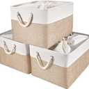 HOdo Home 15.811.89.5 In/3PCS Fabric Storage Bins with Drawstring Closure and 2 Bold Handles, Collapsible Large Cubes Canvas Baskets for Organizing Shelf Nursery Home Closet (White and Yellow)