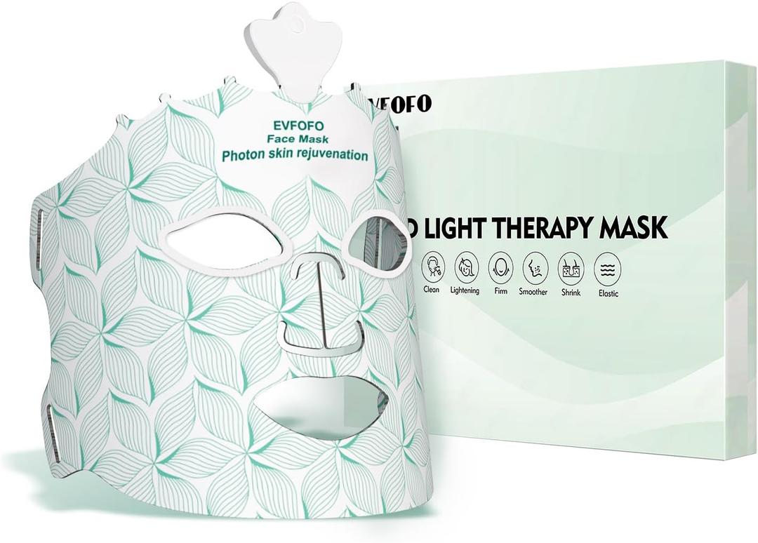 7-Color LED Light Therapy Mask, Wireless Green Silicone Face Mask for Red Light Therapy, Infrared, Blue Light, and Skin Rejuvenation, Adjustable Brightness & Skin Treatment, Green