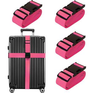 Luggage Straps for Suitcases TSA Approved Travel Belt 4 Pack by Chelmon (Rose Red)