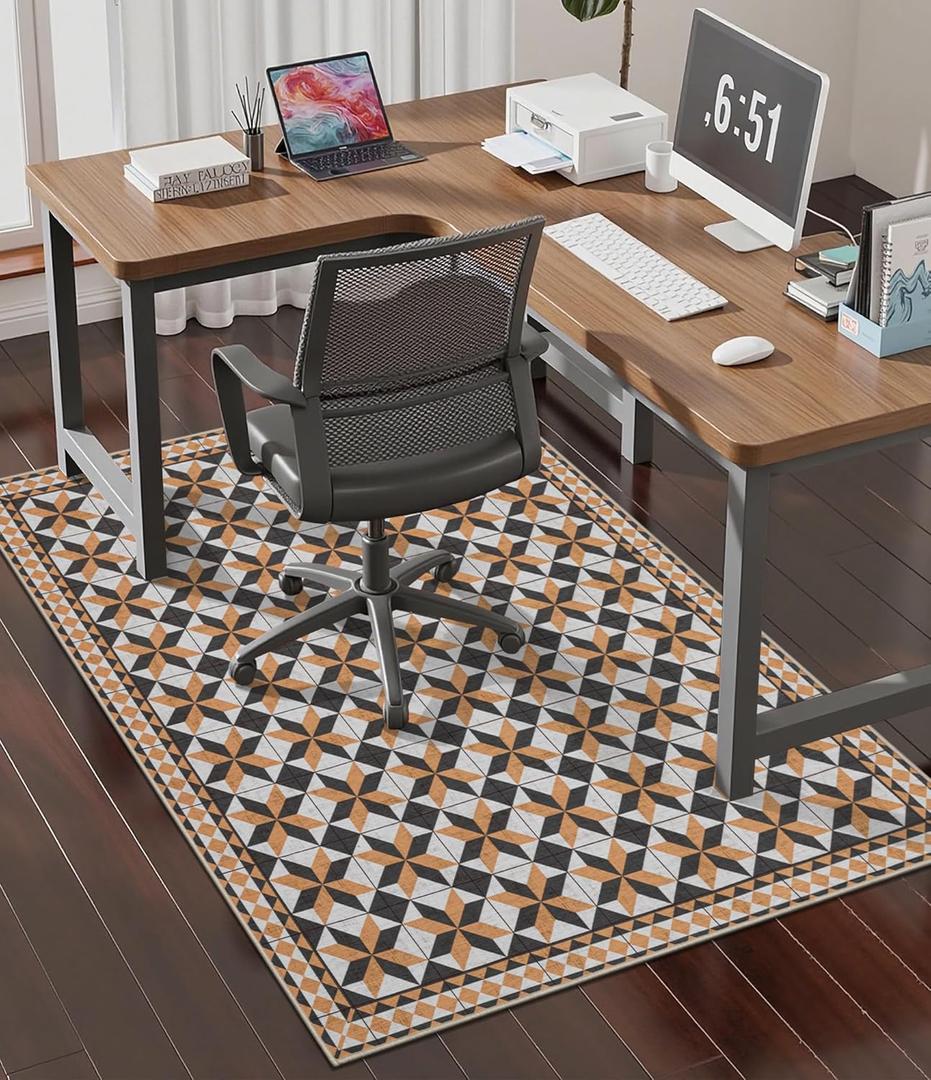 chakme Office Chair Mat for Hardwood Floor, 48"x36" Easy Glide Computer Desk Mat Protector for Rolling Chair Under Desk Rug Nonslip Backing, Machine Wash, (Plaid) (Brown Gray Plaid)