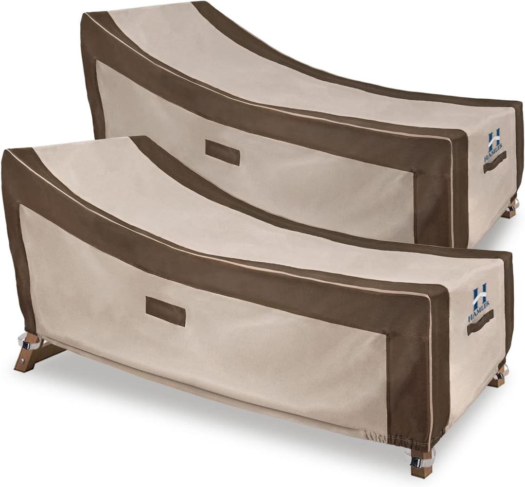 HAMLER Lounge Chair Cover, Heavy Duty Chaise Lounge Covers Outdoor Waterproof 2 Pack, Outdoor Furniture Covers for Patio Furniture Fits up to 86L x 36W x 32H Inch, Brown & Beige