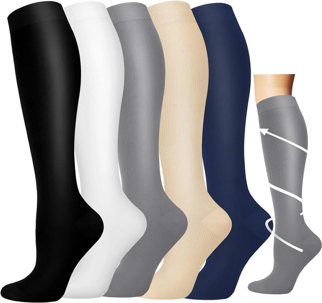 Hi Clasmix Graduated Compression Socks for Women&Men Wide Calf Comfort Best for Circulation,Pregnancy,Media,Nurse,Running,Travel (XX-Large-3X-Large, Multi011)