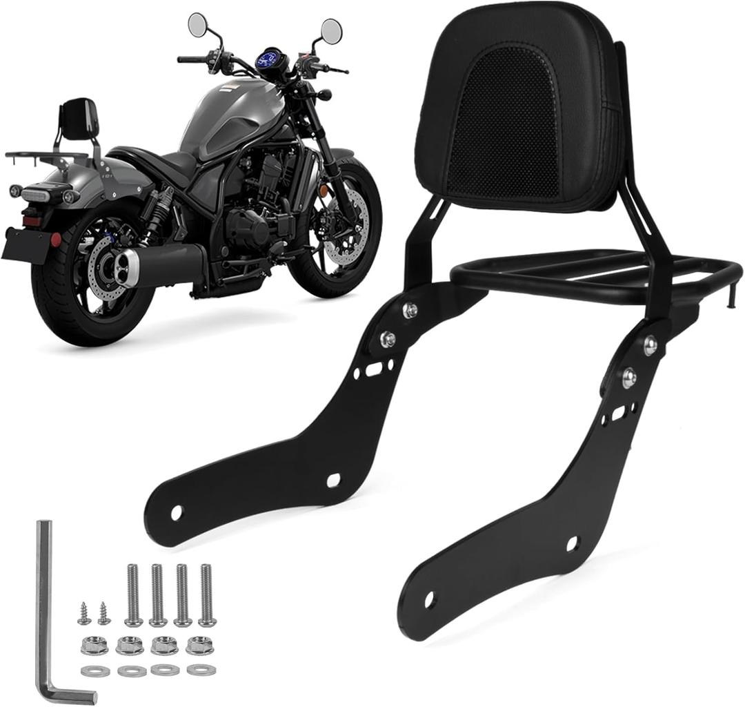 PSLER Sissy Bar Backrest for Rebel 1100 - Motorcycle Detachable Passenger Rear Sissy Bar Backrest with Luggage Rack for Rebel CMX1100 Rebel 1100 DCT ABS 2021 2022 2023 2024