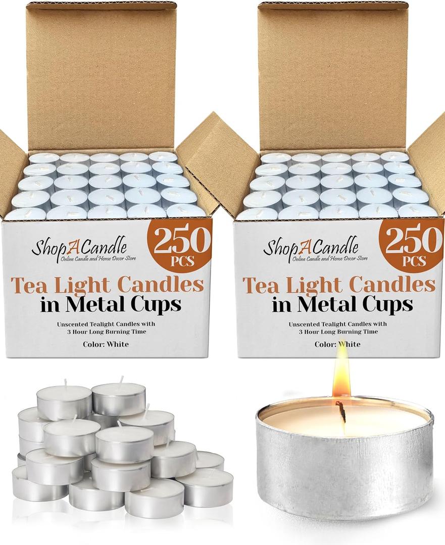 500 Pack Tealight Candles in Metal Cups - Clean, White Unscented Tealight Candles with 3 Hour Long Burning Time for Romantic Dinner, Weddings, Spa & Hotels