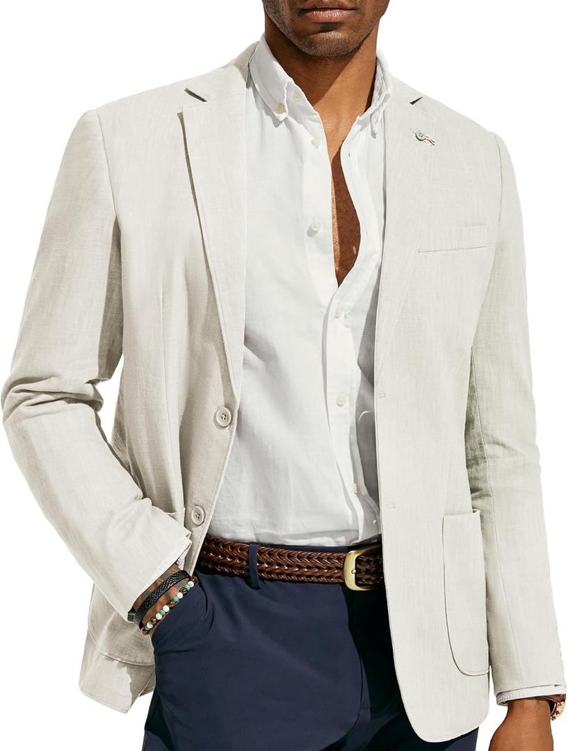 PJ PAUL JONES Mens Casual Blazer Sport Coat Vintage Cotton Linen Blazers Slim Fit Unlined Notched Lapel Blazer Sports Coat White XL
