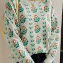 Saodimallsu Womens Long Sleeve Floral Sweaters Fall Crew Neck Casual Loose Knitted Pullover Tops (Small, Beige)