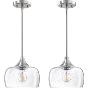1 Light Indoor Hanging Pendant Ceiling Light 2 Pack 9" Clear Glass Brushed Nickel