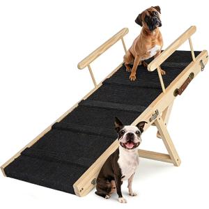 Wooden Pet Ramp for Bed, Foldable Dog Ramp with Removable Side Rails, Lightweight Ramp for Dogs for Large Dogs Senior Cats, Supports up to 70 lbs for Easy Access to Bed or Car (Medium)
