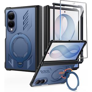 FNTCASE for Samsung Galaxy Z Fold 8 Case with 360 Spin Magnetic Kickstand | Hinge Protection, Screen Protector, Fit for MagSafe, Heavy Duty Military-Grade, Non-Slip Grip, Z Fold 8 Wide Cover Blue