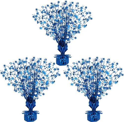 Crowye 3 Pieces Metallic Foil Spray Centerpiece Valentine's Day Table Decoration Party Star Burst Centerpieces Fall Table Decor for Birthday New Year 2026 Party Holiday(Blue)