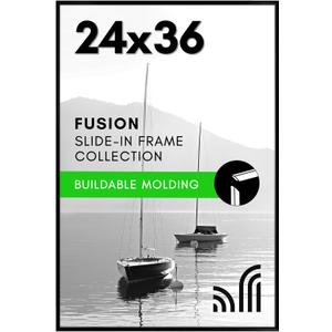 Americanflat 24x36 Poster Frame with Polished Front Cover - Slide-In Photo Frame with Buildable Molding - Fusion Collection - Picture Frames for Wall Display - Black