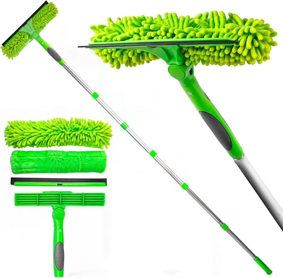 DSV Standard Professional 91.7" Window Squeegee for Window Cleaning, 2 in 1 Rotatable Window Cleaning Squeegee Kit with Extension Pole, Window Cleaning Tool for Indoor/Outdoor High Windows, Home, Car (Extra Long Handle)