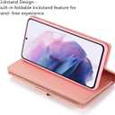 EYZUTAK Wallet Case for Samsung Galaxy S21 FE, Magnetic Handbag Zipper Pocket PU Leather Flip with 9 Card Slots and Wrist Strap Folio TPU Inner Stand Case - Rose Gold