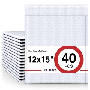 Fuxury Bubble Mailers 12x15" White Padded Envelopes 40 Pack Large Bubble Mailer Strong Adhesion Padded Mailer,Self-Seal Envelope for Mailing Small Business,Magazine,Clothing